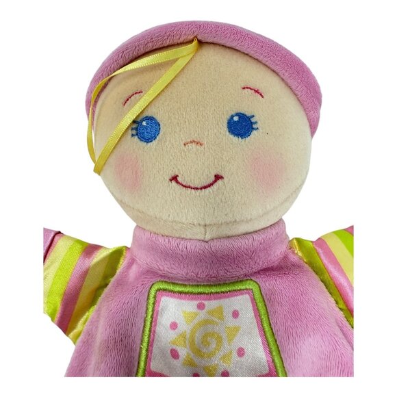 Fisher Price Other - Fisher Price Babys 1st Doll Plush Stuffed Toy Sewn Eyes Rattle Pink Green Toy